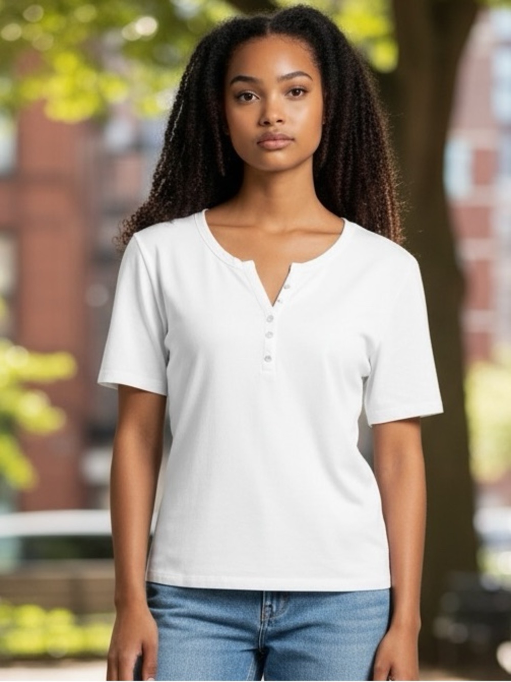 Karen Scott White Fitted v-neck T-Shirt Size XL
